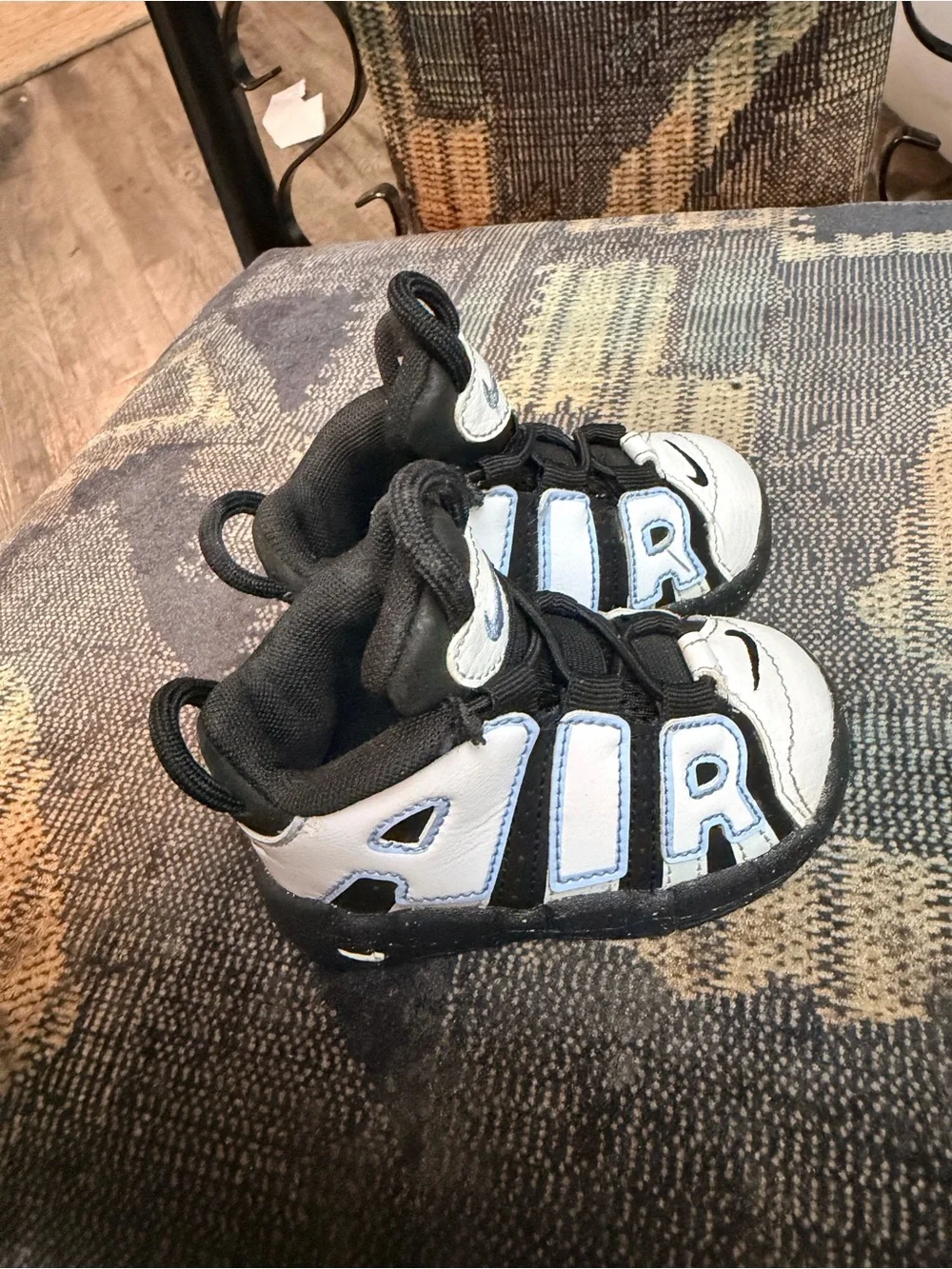 Nike Kids White & Black Athletic Sneakers with Light Blue Accents